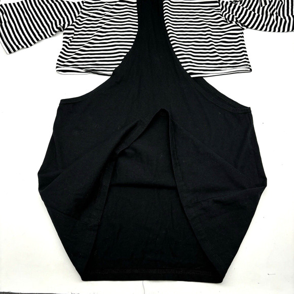 Ragged Priest Black White Striped Cold Shoulder Crop Top Cut Out Bodycon Dress S - Picture 8 of 10